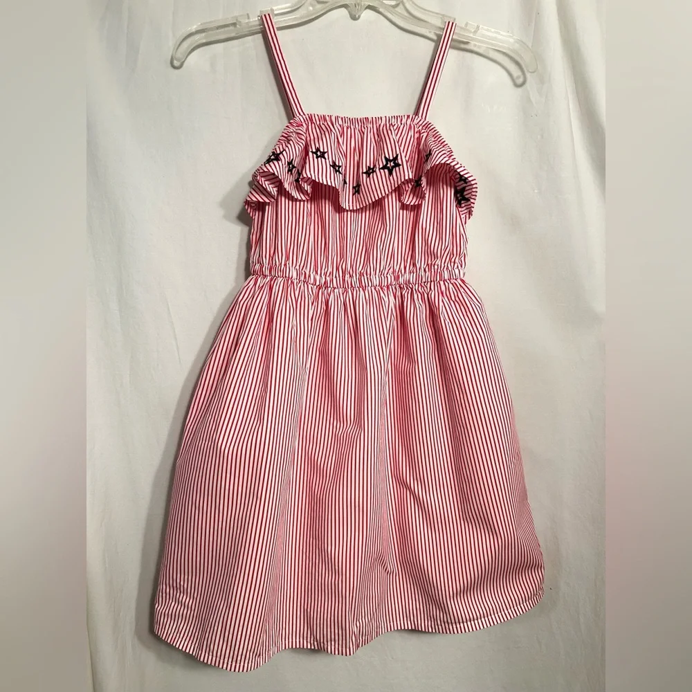 GIRLS SIZE 10 GYMBOREE RED WHITE STRIPED EMBROIDERED STARS LINED DRESS